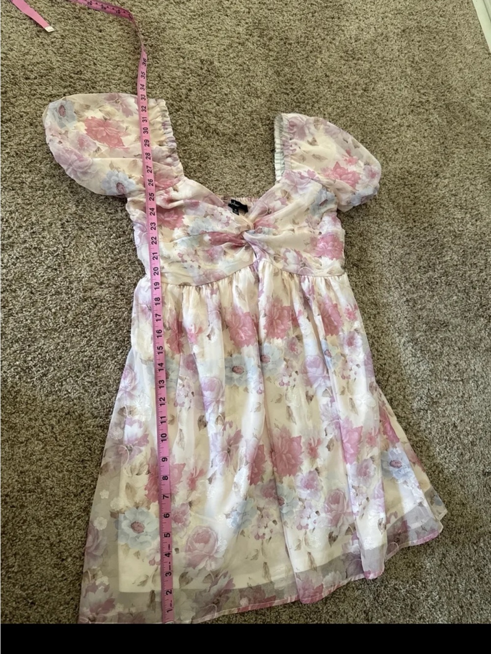Lulus Fresh Florals Cream Floral Print Puff Sleeve Mini Dress Size Medium - Picture 12 of 12